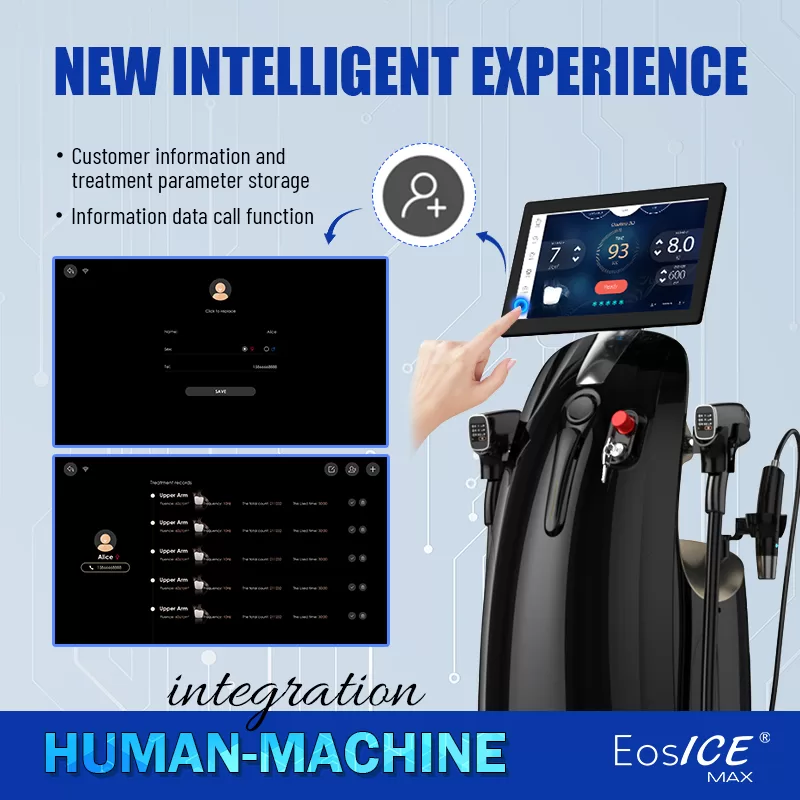 The EosICE® features a "Smart Android Screen" (15.6 inches) and a secondary touch screen on the handle itself.